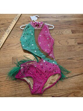 aa Dance Costumes Pink Green Competition Dance Costume XS